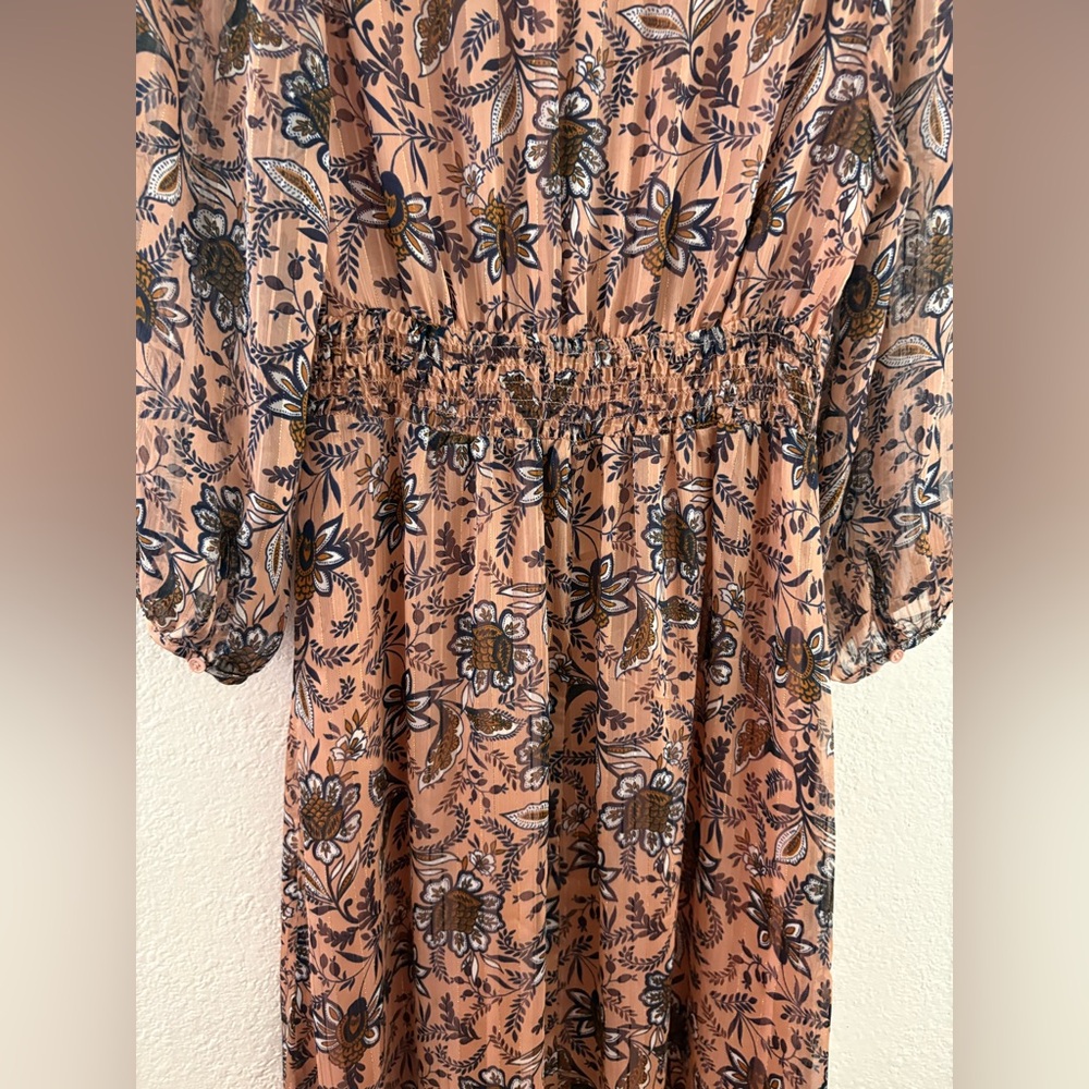 Lucky brand bohemian-style long dress ruffled tiers floral  and long sleeves S - Picture 7 of 9